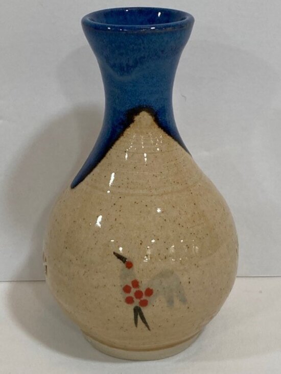Mucros Other - Mucros Pottery Blue and Tan Vase with Bird Motif and Sticker 5 1/2"